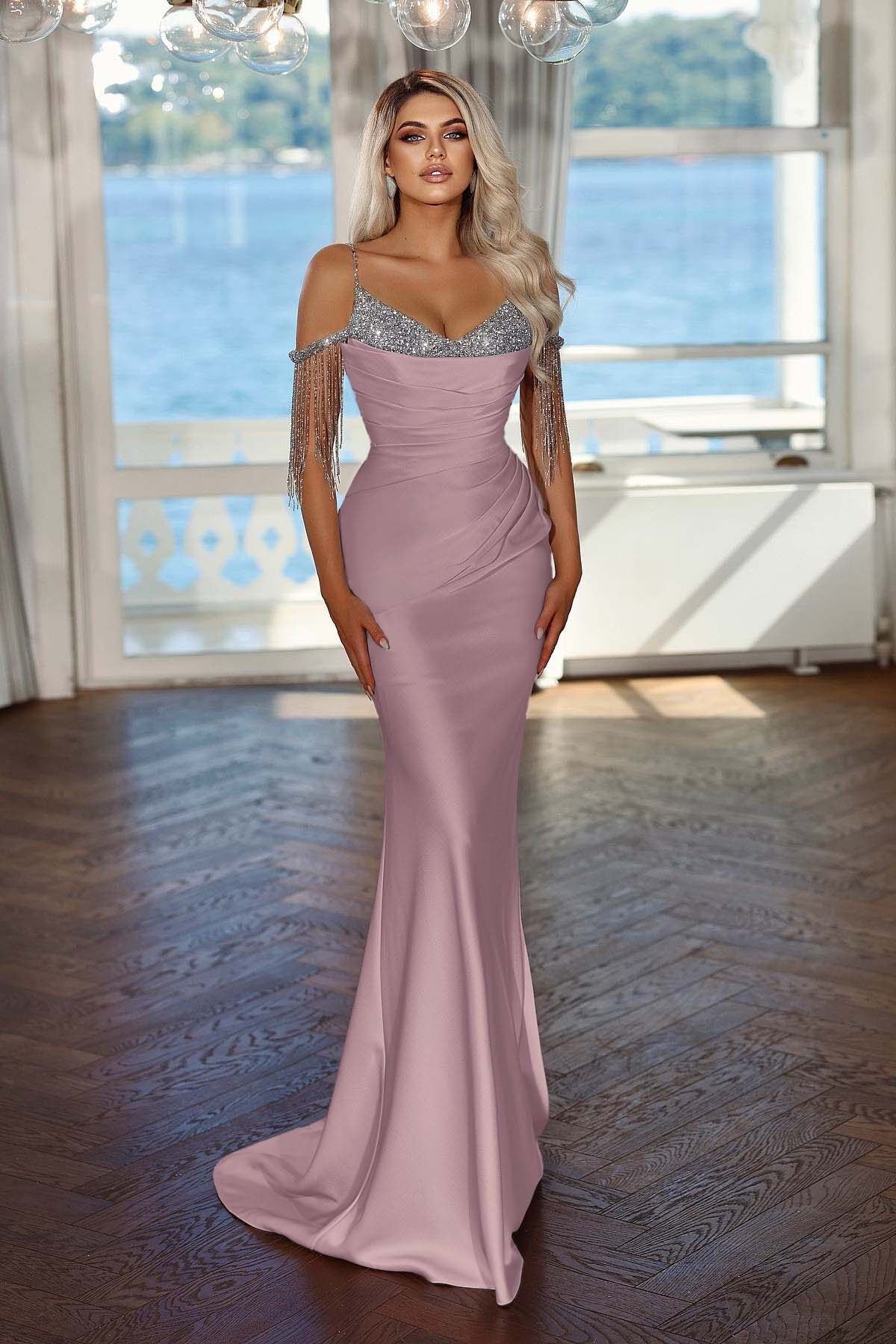 Spaghetti Strap Mermaid Long Prom Dress with Sequins