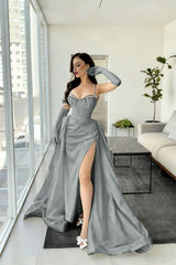 Spaghetti Strap Mermaid Long Prom Dress with Split and Gloves