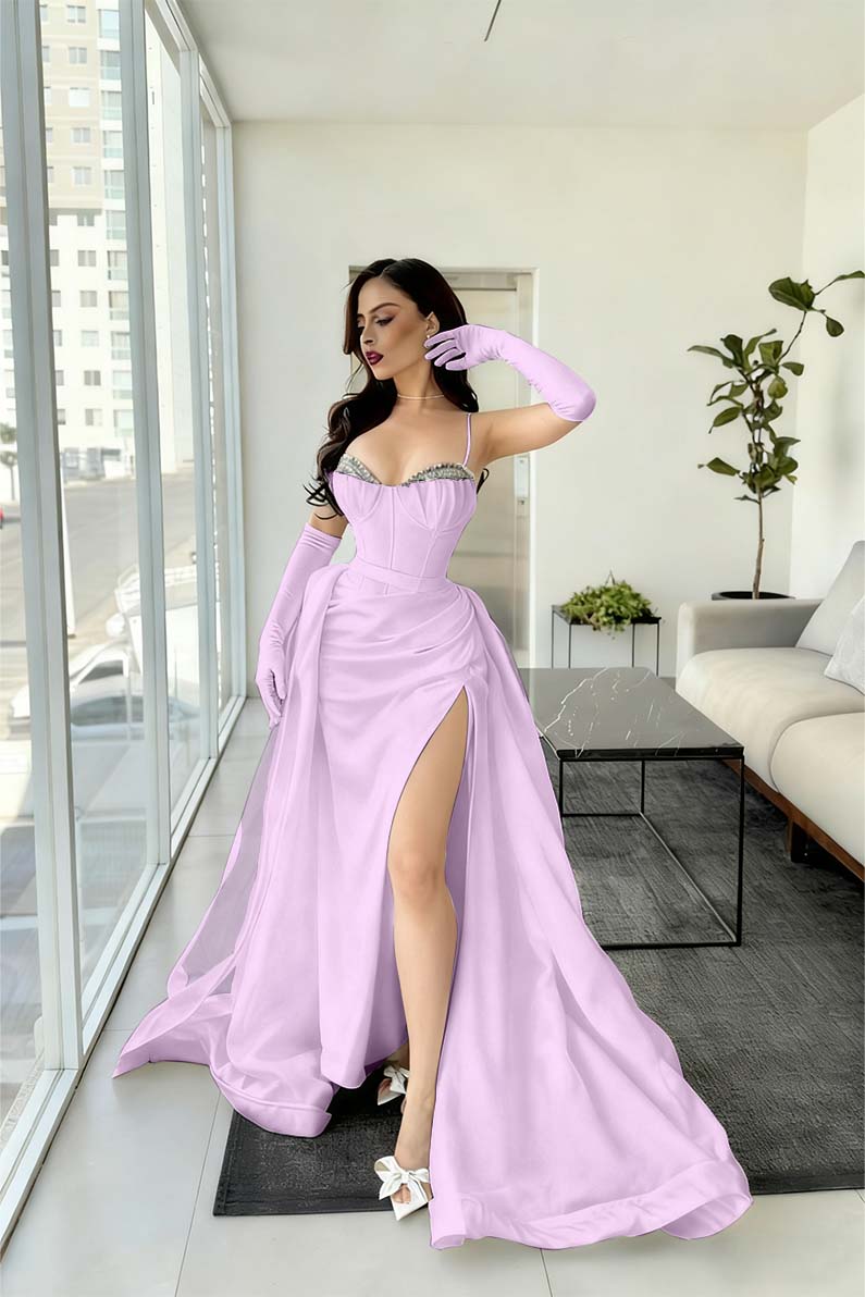 Spaghetti Strap Mermaid Long Prom Dress with Split and Gloves