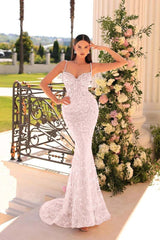 Spaghetti Strap Mermaid Long Prom Dress with Beading and Appliques