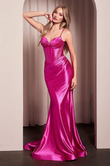 Spaghetti Strap Mermaid Long Pleated Prom Dress