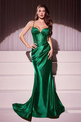 Spaghetti Strap Mermaid Long Pleated Prom Dress