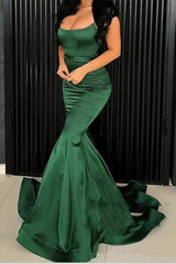 Green Spaghetti Strap Mermaid Long Prom Dress with Pleated