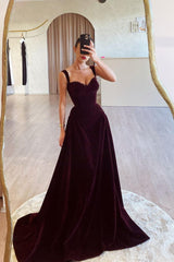 Simple Spaghetti Strap Sweetheart Long Pleated Prom Dress