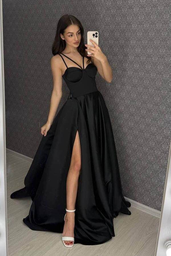 Spaghetti Strap Sweetheart Long Prom Dress with Split