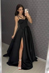 Spaghetti Strap Sweetheart Long Prom Dress with Split