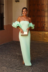 Strapless Bubble Sleeve Mermaid Long Prom Dress with Pleated