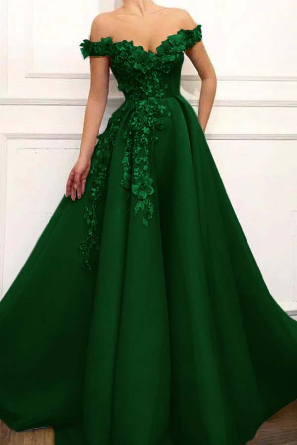 Off the Shoulder Strapless Long Prom Dress with Appliques