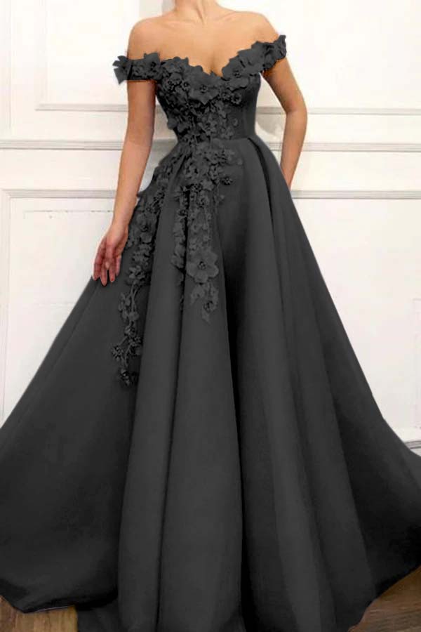 Off the Shoulder Strapless Long Prom Dress with Appliques