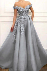 Off the Shoulder Strapless Long Prom Dress with Appliques