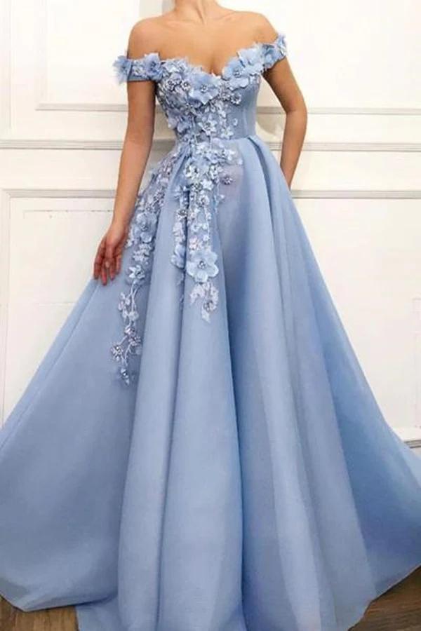Off the Shoulder Strapless Long Prom Dress with Appliques