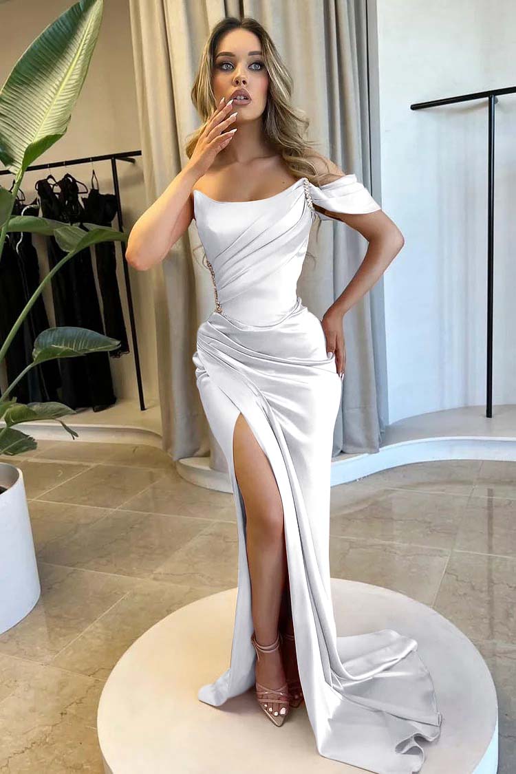 One Shoulder Strapless Mermaid Long Prom Dress with Beading and Split