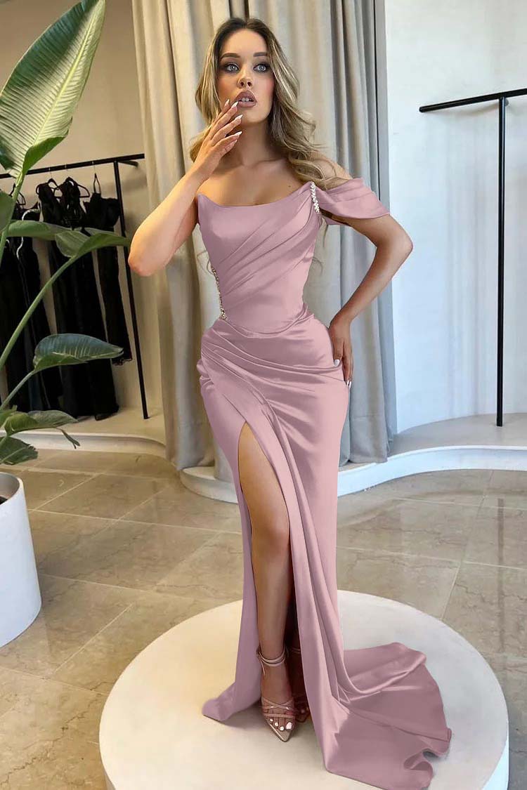 One Shoulder Strapless Mermaid Long Prom Dress with Beading and Split