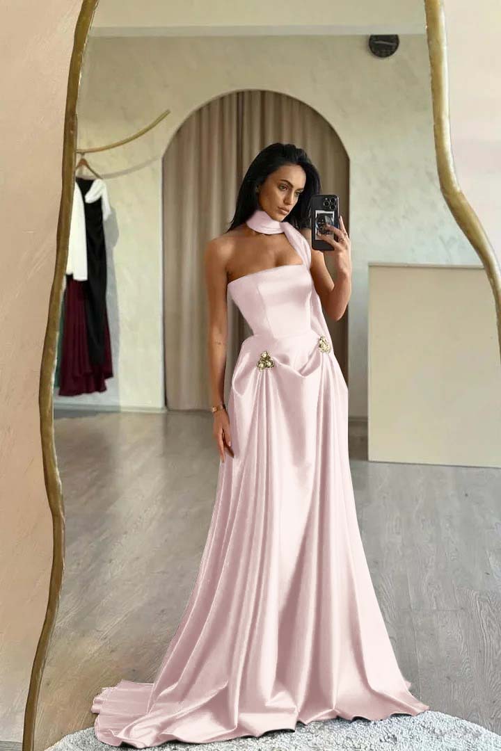 Strapless A-Line Long Prom Dress with Beading and Ruffles