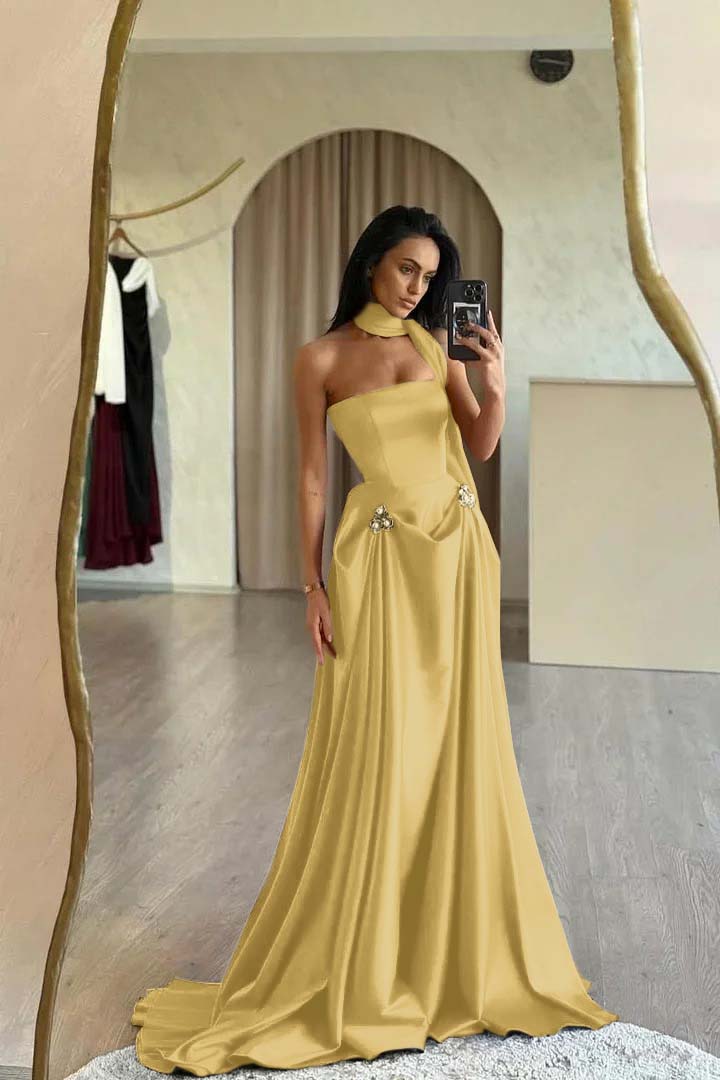 Strapless A-Line Long Prom Dress with Beading and Ruffles
