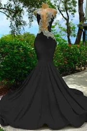 Strapless Backless Mermaid Long Prom Dress with Appliques