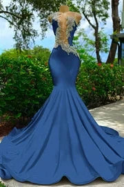 Strapless Backless Mermaid Long Prom Dress with Appliques