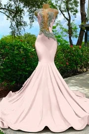 Strapless Backless Mermaid Long Prom Dress with Appliques