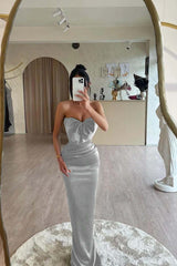 Strapless Mermaid Long Pleated Prom Dress with Bowknot