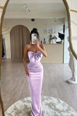 Strapless Mermaid Long Pleated Prom Dress with Bowknot