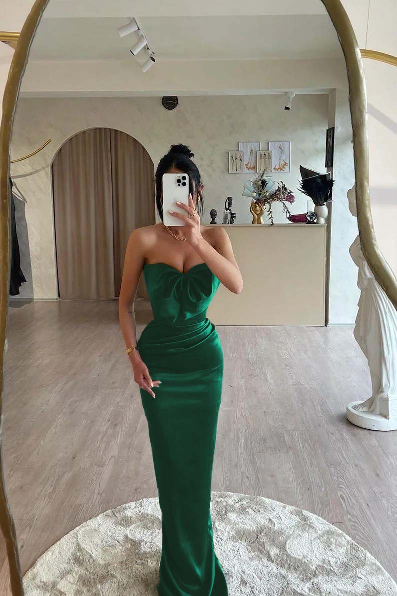 Strapless Mermaid Long Pleated Prom Dress with Bowknot