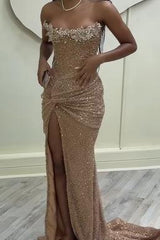Strapless Mermaid Long Prom Dress with Sequins Split