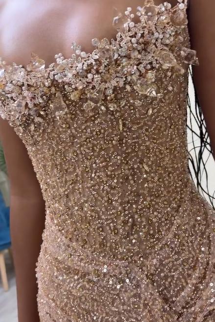 Strapless Mermaid Long Prom Dress with Sequins Split