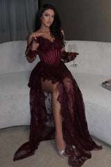 Strapless Mermaid Long Prom Dress with Split Lace