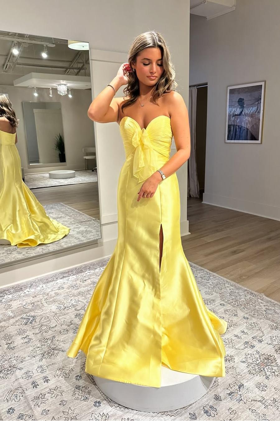 Strapless Tulle Mermaid Long Prom Dress with Split