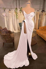 Strapless Long Pleated Prom Dress with Beading and Split