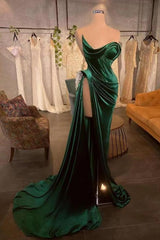 Strapless Long Pleated Prom Dress with Beading and Split