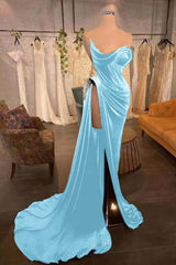 Strapless Long Pleated Prom Dress with Beading and Split
