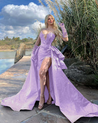 Strapless Long Prom Dress with Beading Split Gloves