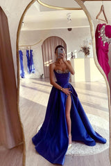 Strapless Long Split Prom Dress with Pleated Beading