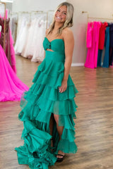 Strapless Long Split Prom Dress with Pleated Ruffles