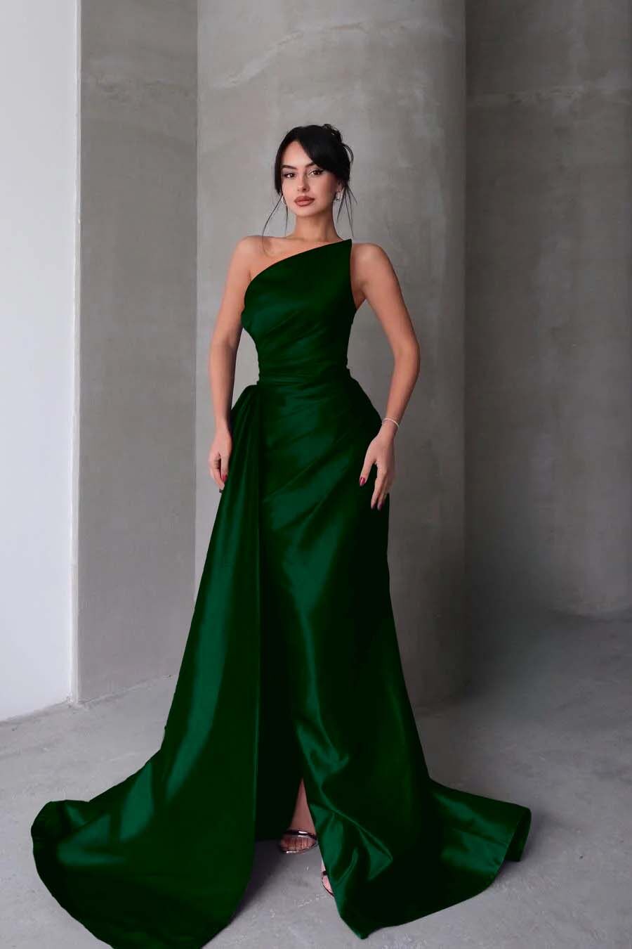Strapless Mermaid Long Prom Dress with Split Pleated