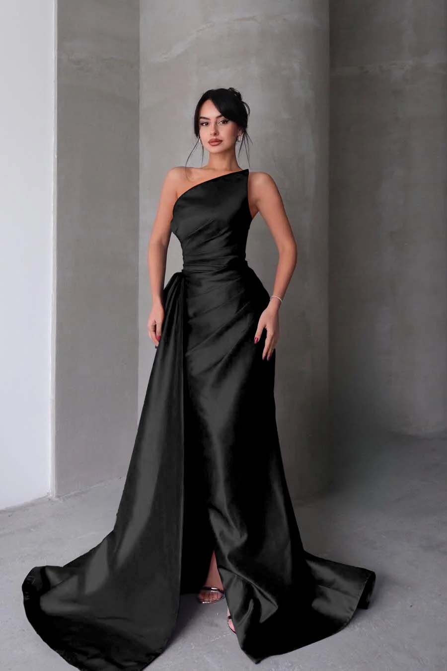Strapless Mermaid Long Prom Dress with Split Pleated