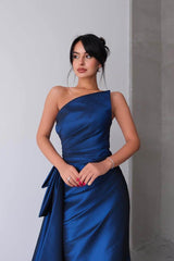 Strapless Mermaid Long Prom Dress with Split Pleated