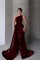 Strapless Mermaid Long Prom Dress with Split Pleated