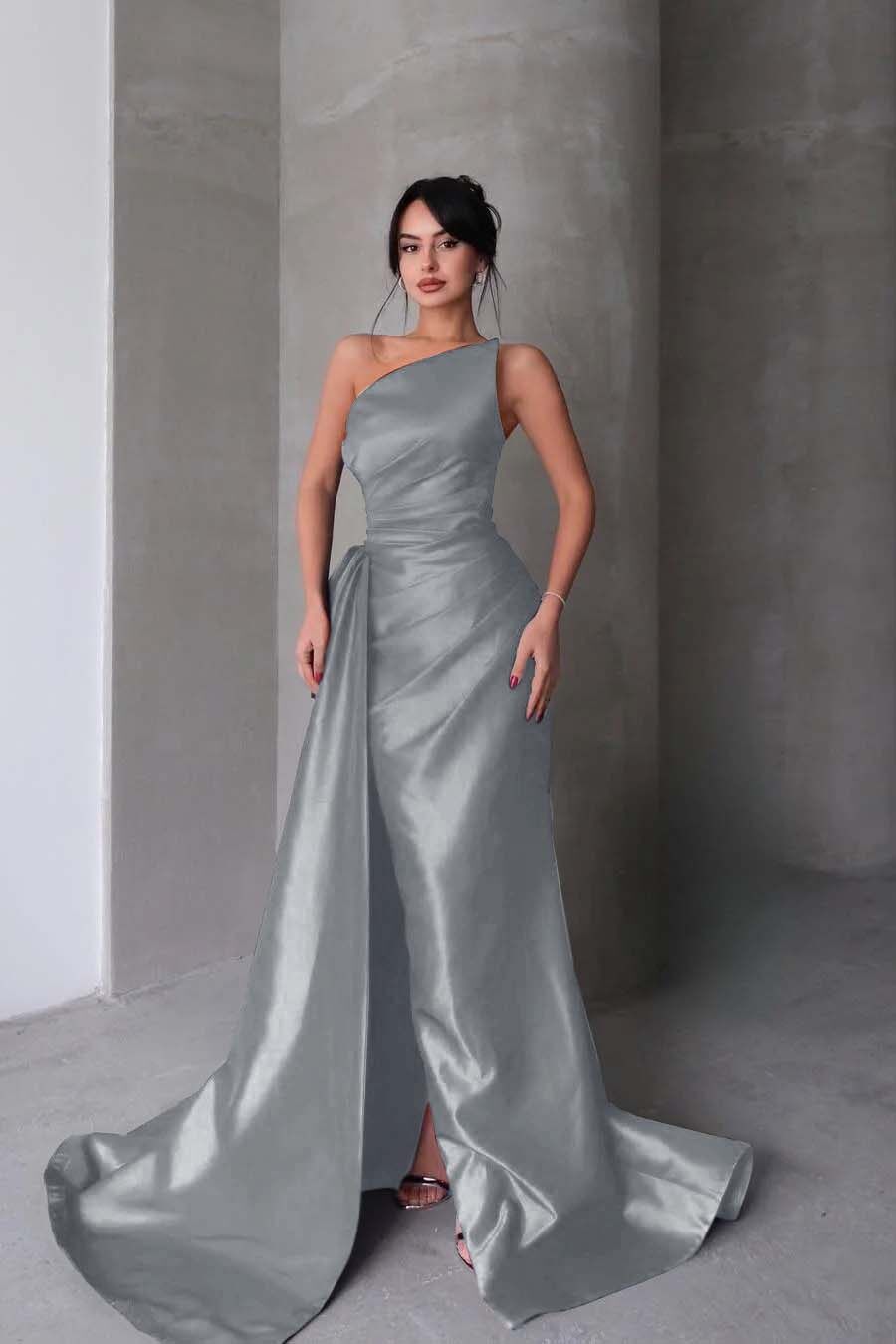 Strapless Mermaid Long Prom Dress with Split Pleated