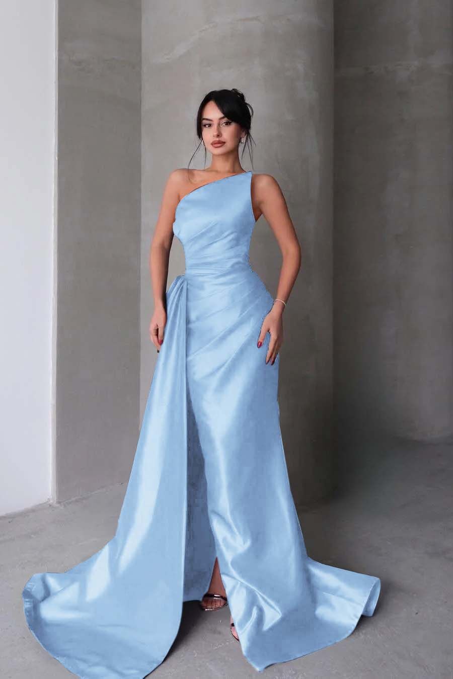 Strapless Mermaid Long Prom Dress with Split Pleated