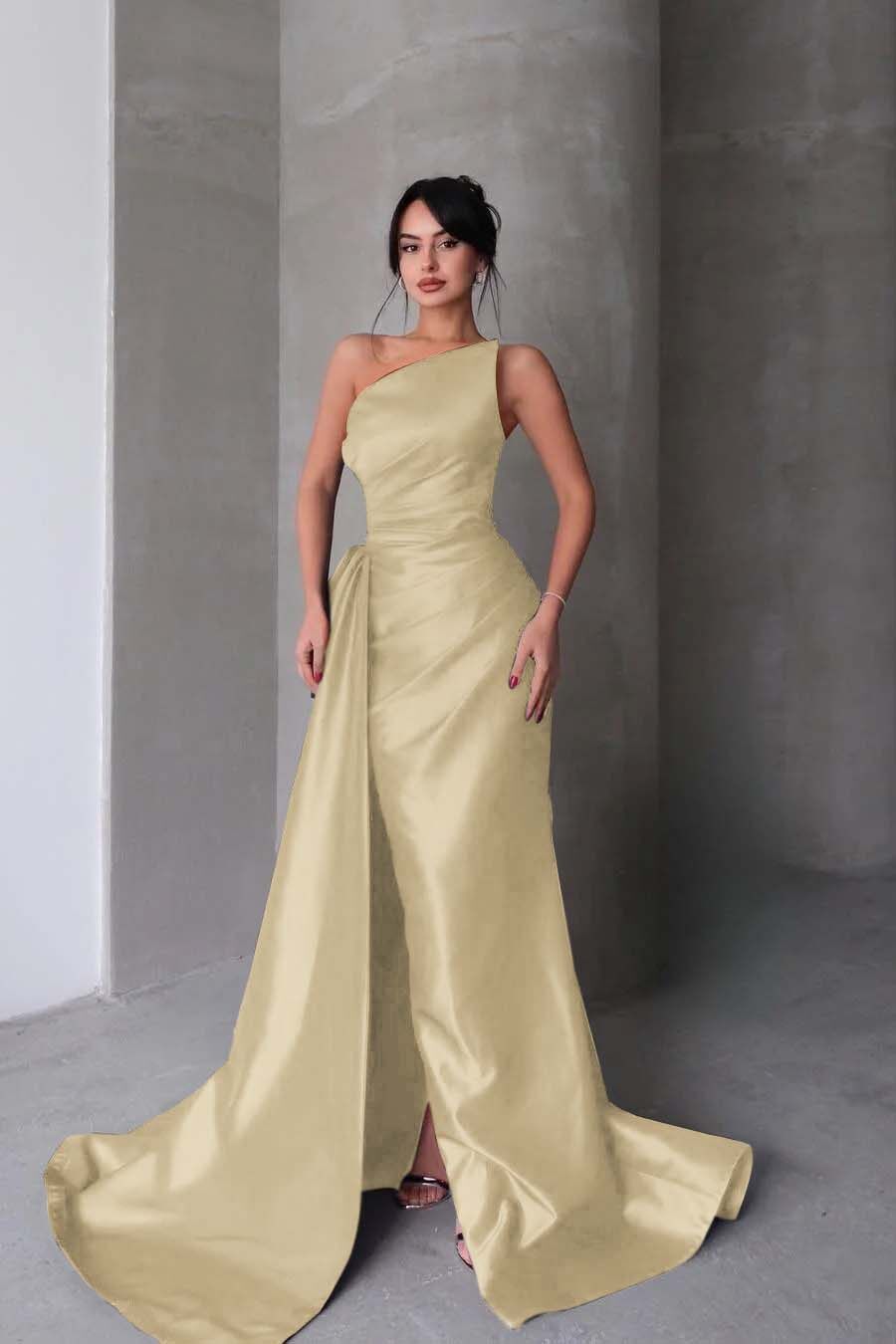 Strapless Mermaid Long Prom Dress with Split Pleated