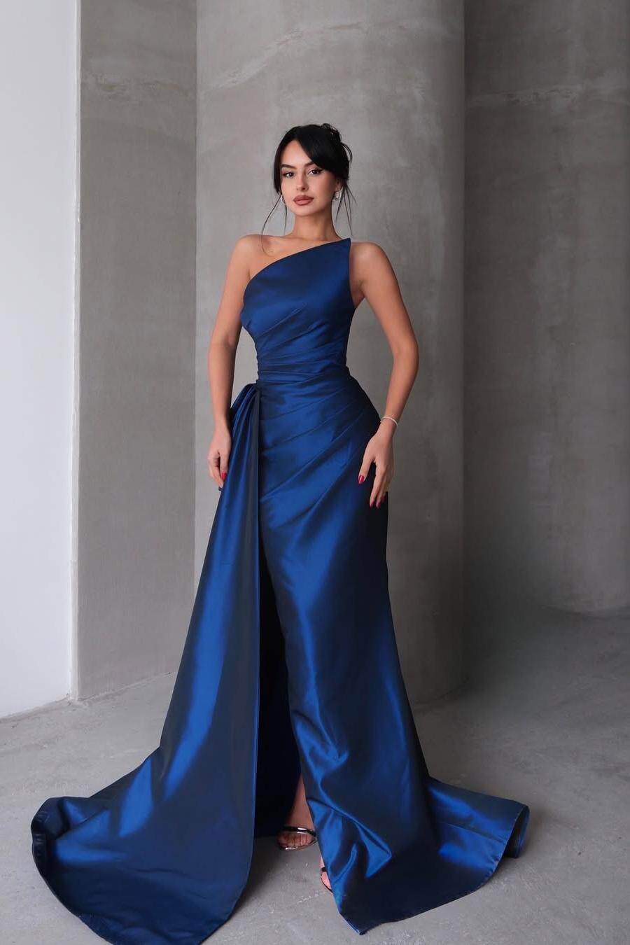 Strapless Mermaid Long Prom Dress with Split Pleated