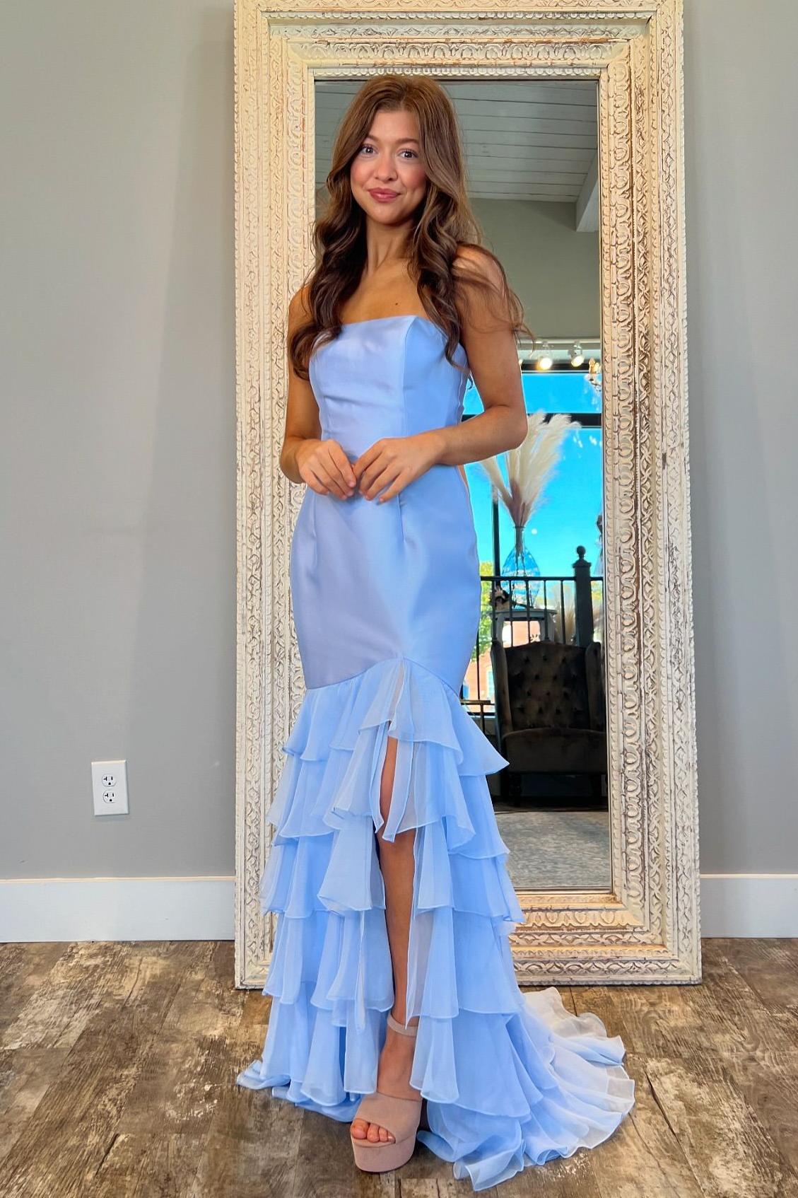 Strapless Mermaid Long Prom Dress with Split and Ruffles