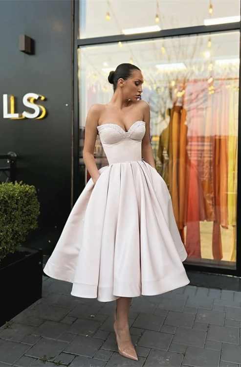 Strapless Sweetheart A-Line Prom Dress with Pockets