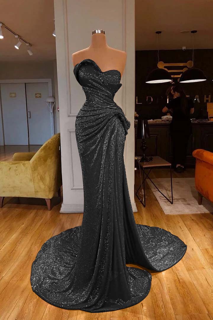 Strapless Sweetheart Mermaid Long Prom Dress with Sequins
