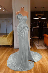 Strapless Sweetheart Mermaid Long Prom Dress with Sequins