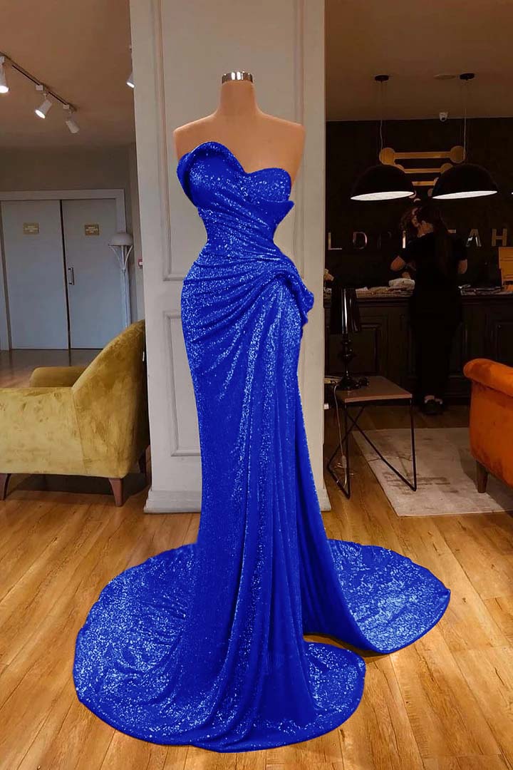 Strapless Sweetheart Mermaid Long Prom Dress with Sequins