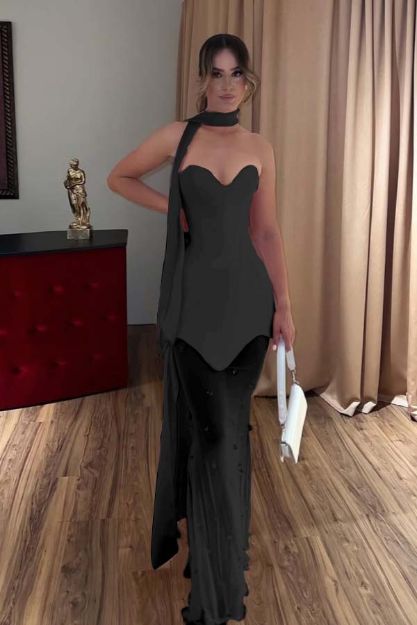 Strapless Sweetheart Mermaid Long Prom Dress with Beading