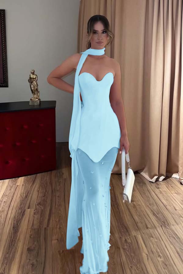 Strapless Sweetheart Mermaid Long Prom Dress with Beading